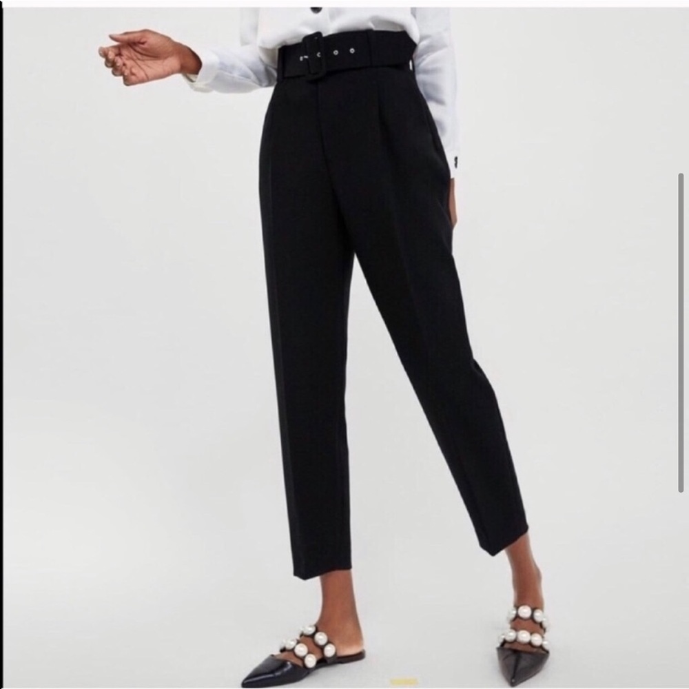 Zara high waist belted black pants, size XS